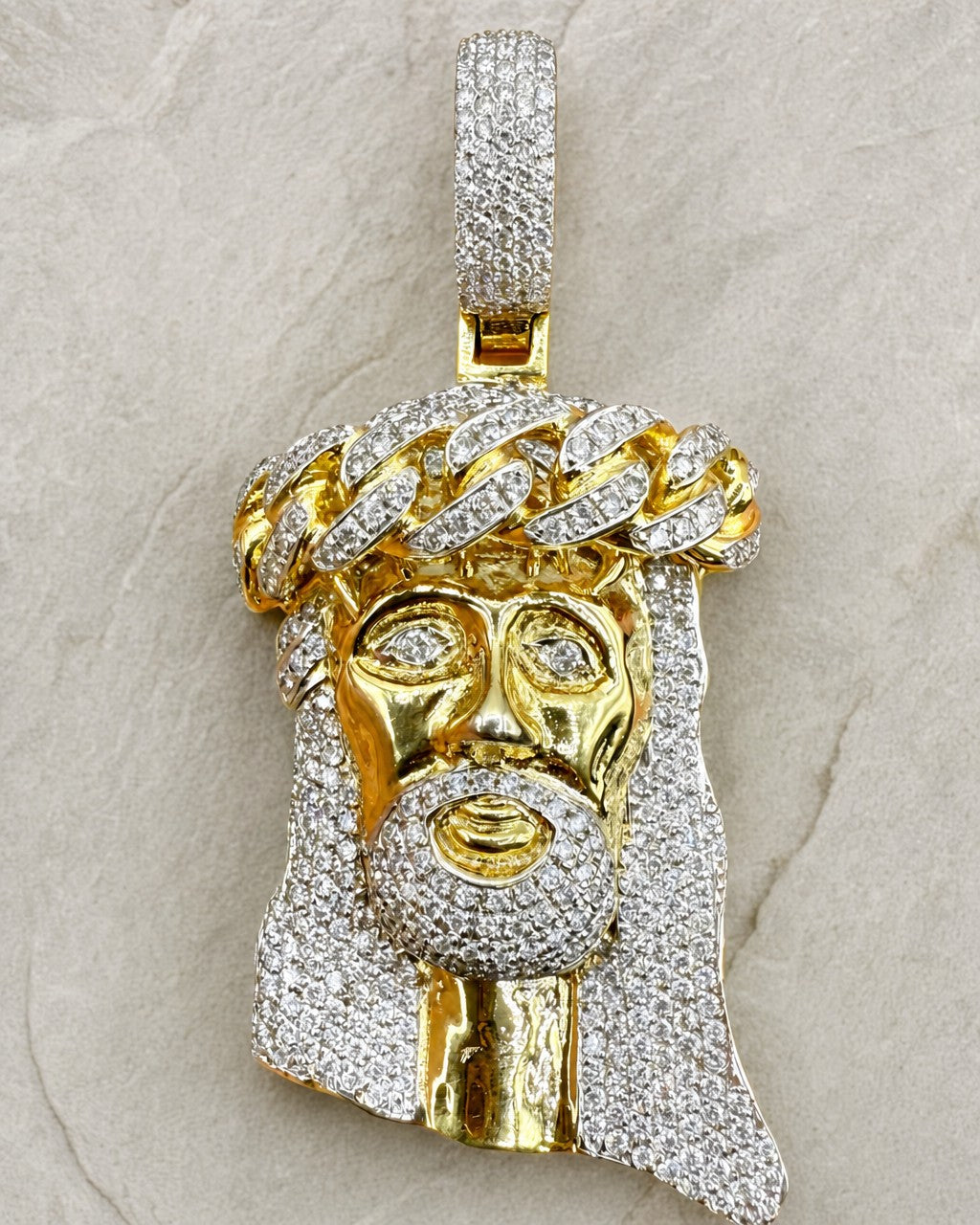 14k Cuban Style Jesus Piece styled photo