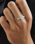 Male model wearing 14k Lab Grown Radiant Cut Ring 2.02 CT