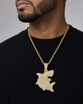 Male model wearing 10k 3D Shark Pendant