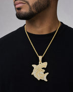 Male model wearing 10k 3D Shark Pendant