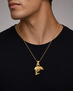 Male model wearing 18k Double-Sided Dolphin Pendant