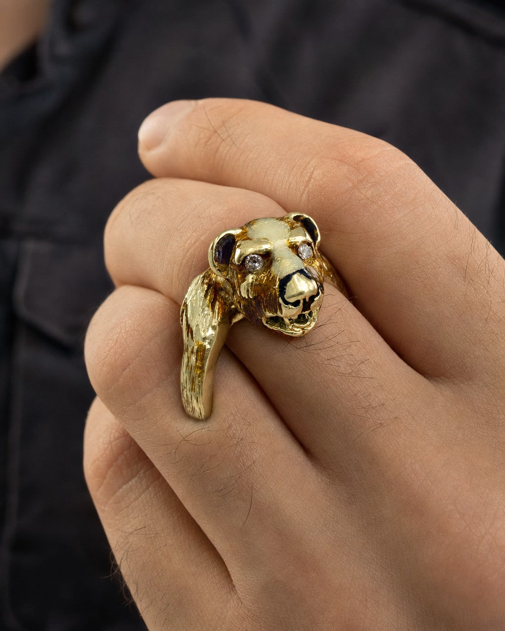 Male model wearing 10k Bear Ring Band