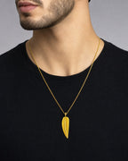 Male model wearing 18k Gold Tiffany Leaf Necklace