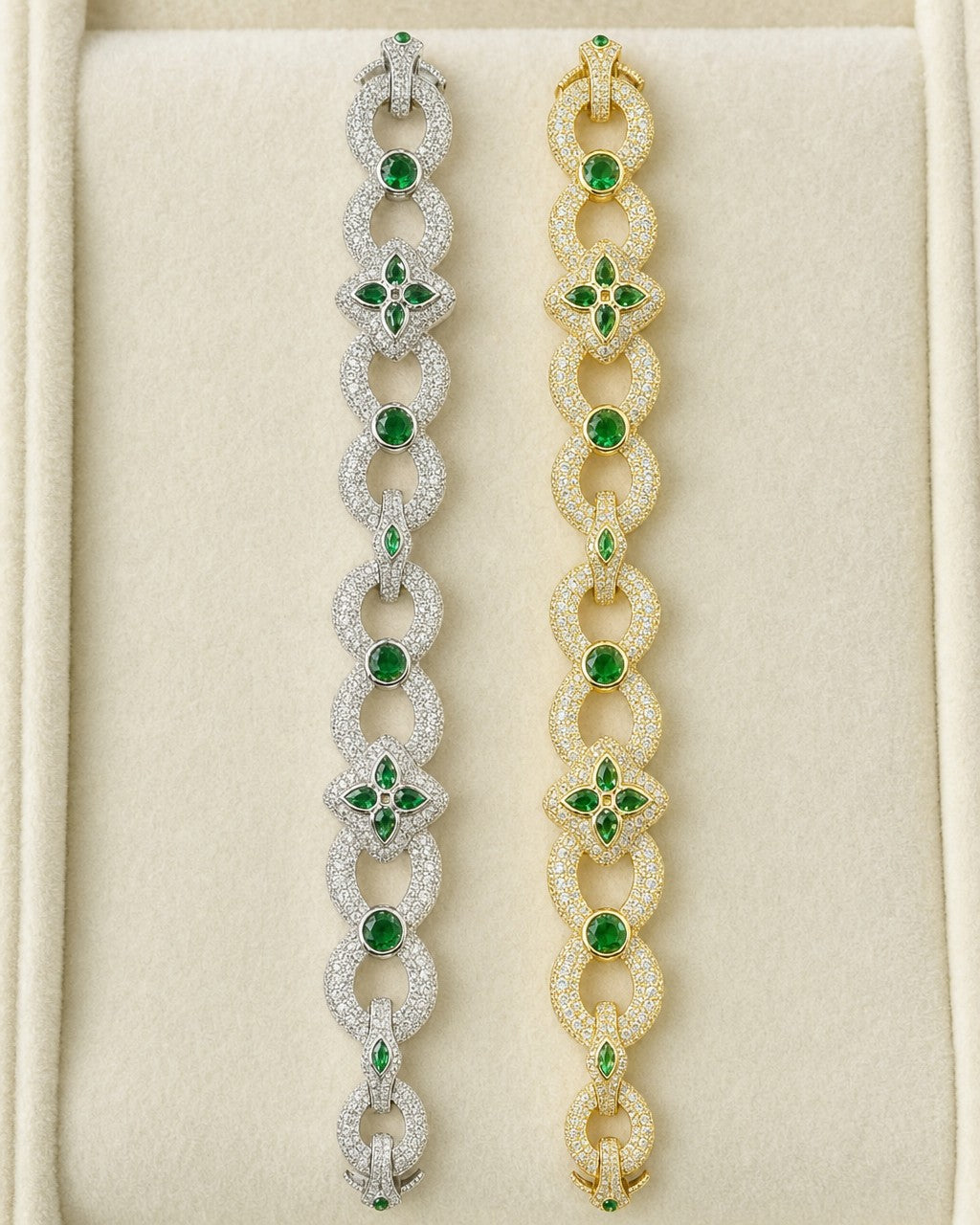 10k Gold Infinity Flower Diamond & Green Gemstone Bracelet styled photo
