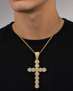 Male model wearing 14K “Los Diamantes” Cross Pendant