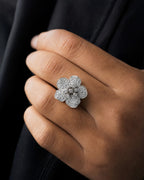 Male model wearing 18K Flower Pearl Diamond Cuff Ring