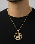 Male model wearing 14k Diamond Luxury Crown Pendant