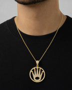 Male model wearing 14k Diamond Luxury Crown Pendant