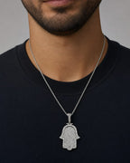 Male model wearing 14k Classic Diamond Hamsa Pendant