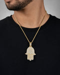 Male model wearing 14k Royal Hamsa Pendant