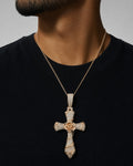 Male model wearing 10K La Rosa Cross Pendant