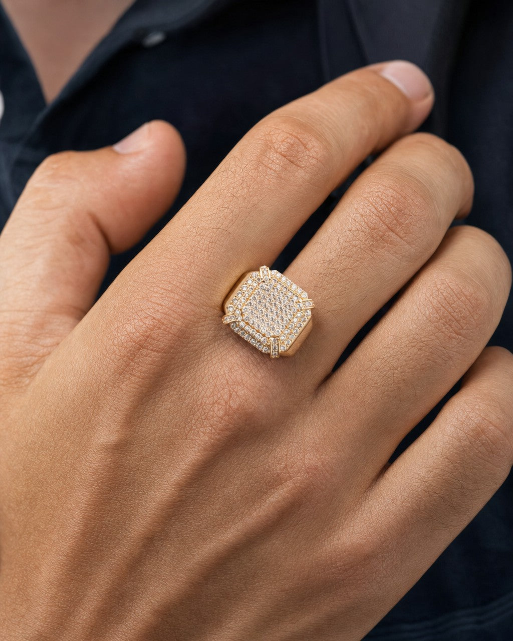 Male model wearing 14K Jumbo Chunky Box Ring
