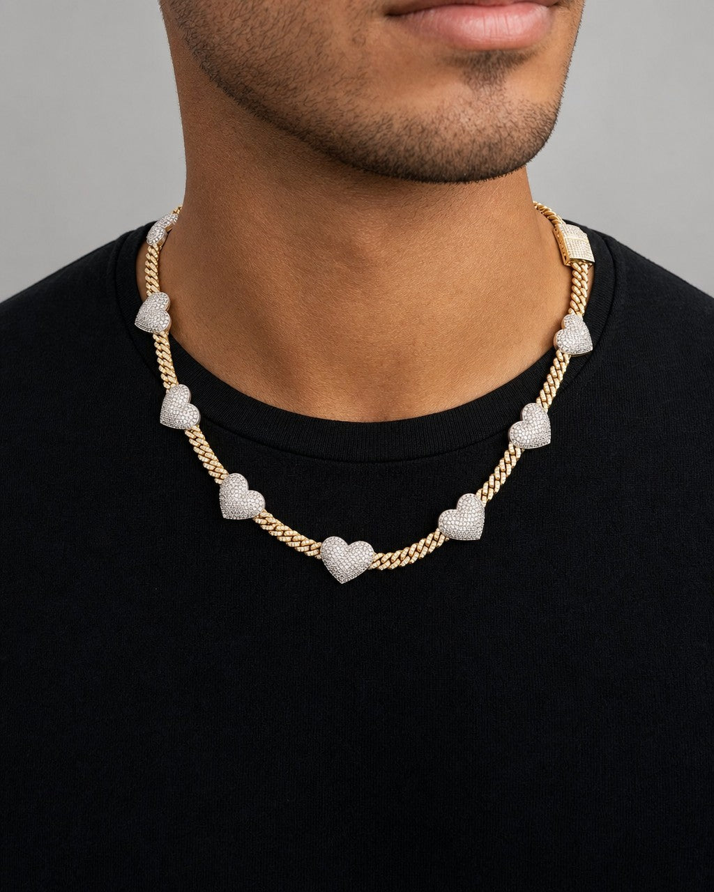 Male model wearing 10K Heart Cuban Link Chain