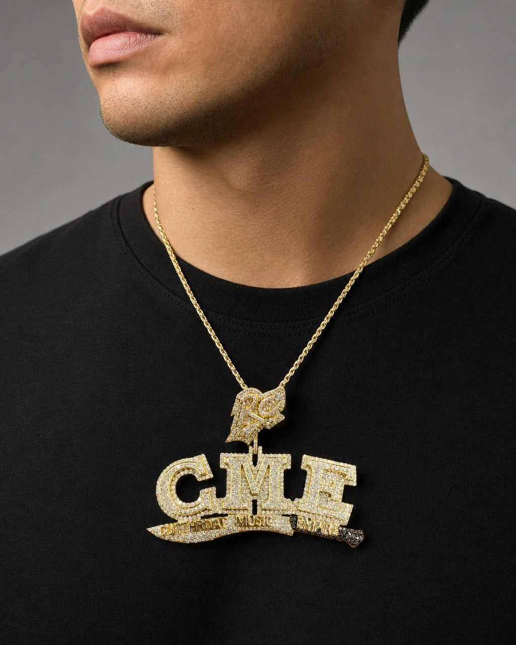 Male model wearing Custom CME Pendant