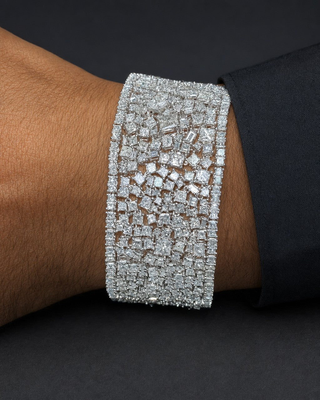 Male model wearing 14K Thick Fabric Diamond Bracelet