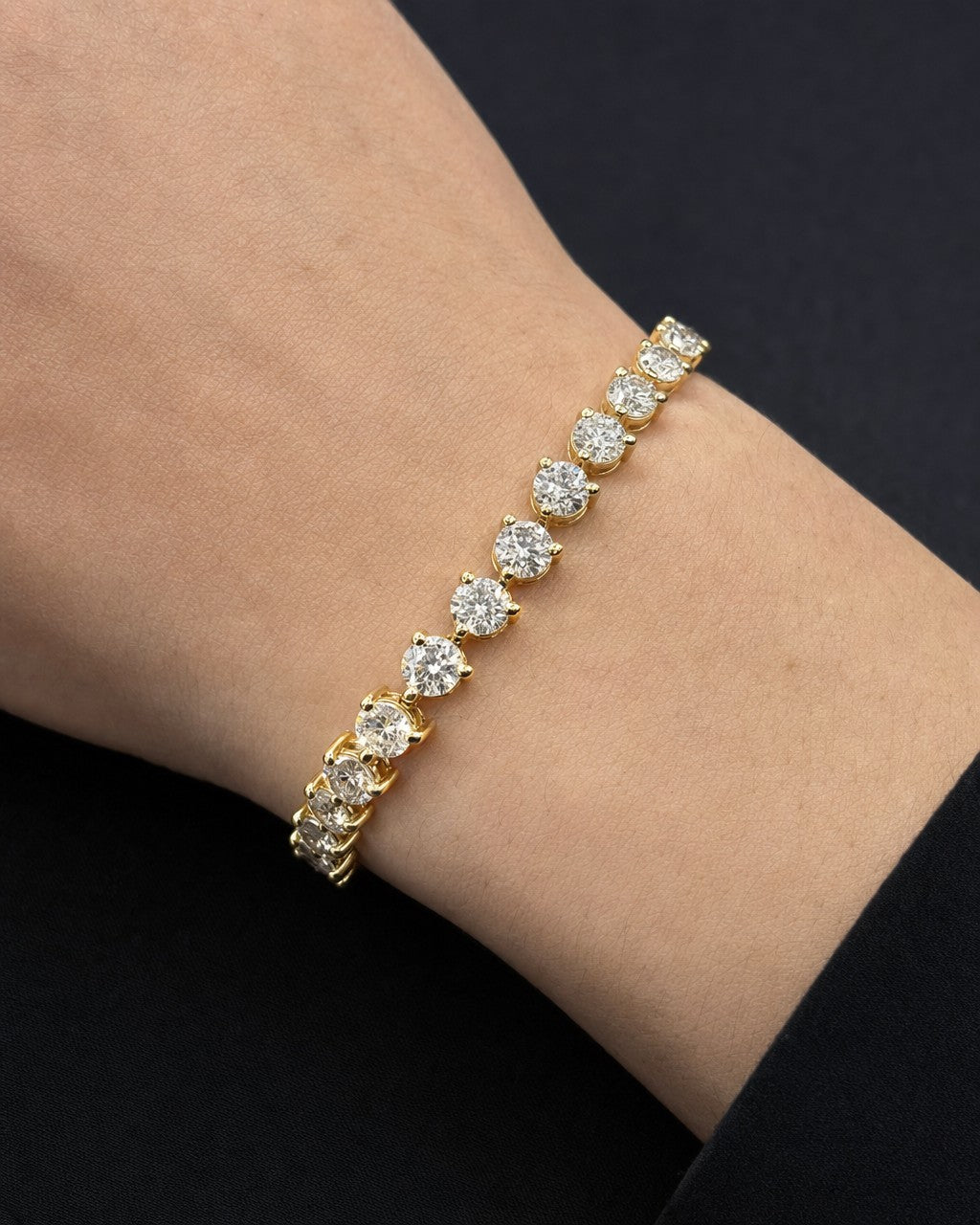 Male model wearing 14K Tennis Bracelet 3 prong setting 7”