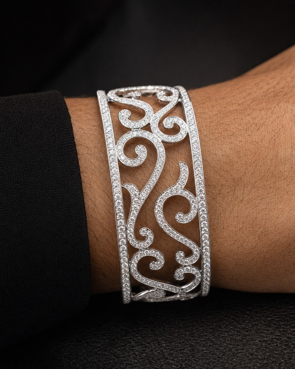 Male model wearing 14k Swirl Cuff Bracelet