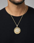 Male model wearing 14K Marijuana Leaf Pendant