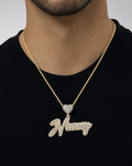 Male model wearing 10K Custom Naomy Name Pendant