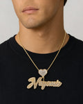 Male model wearing Nayomie Custom Name Pendant