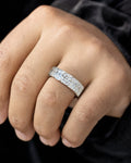 Male model wearing Radiant Cut Elegant Diamond Ring Band