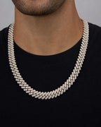 Male model wearing 14K Iced Out 14MM 22I Miami Cuban Chain