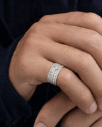 Male model wearing 14k Small Double Row Baguette Ring