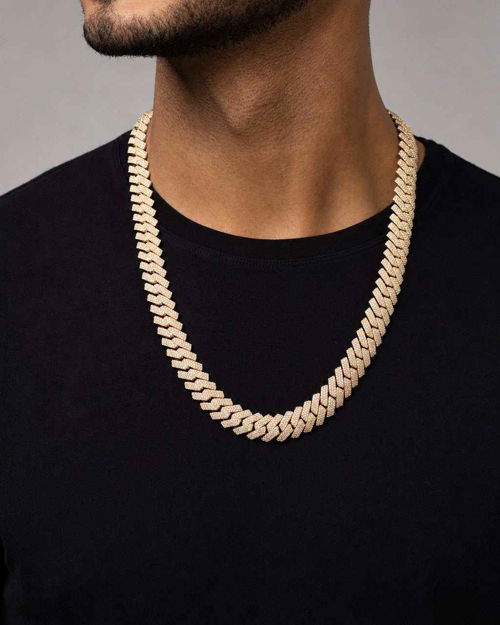 Male model wearing 14K Jumbo Diamond Cuban 16M