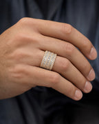 Male model wearing 14K Double Row Baguette Bridge Ring
