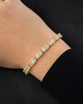 Male model wearing 14k Baguette Bridge Bracelet