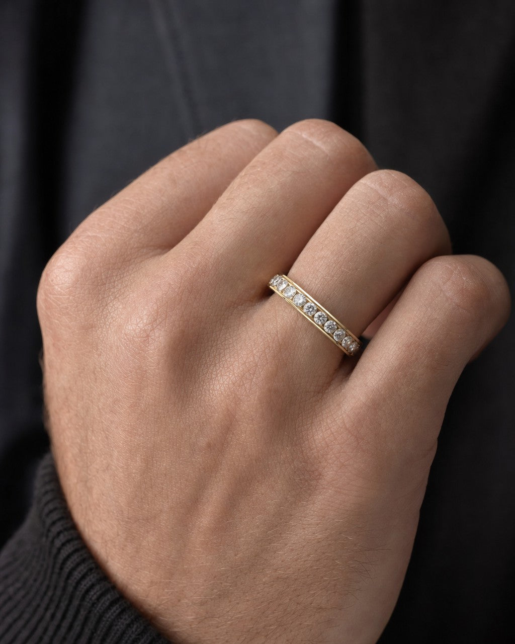 Male model wearing 10k Half Diamond Ring Band 2.9mm