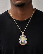 Male model wearing 14k Custom Jumbo Pharaoh Pendant