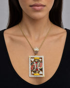 Female model wearing 10k Custom Jumbo King of Hearts Pendant