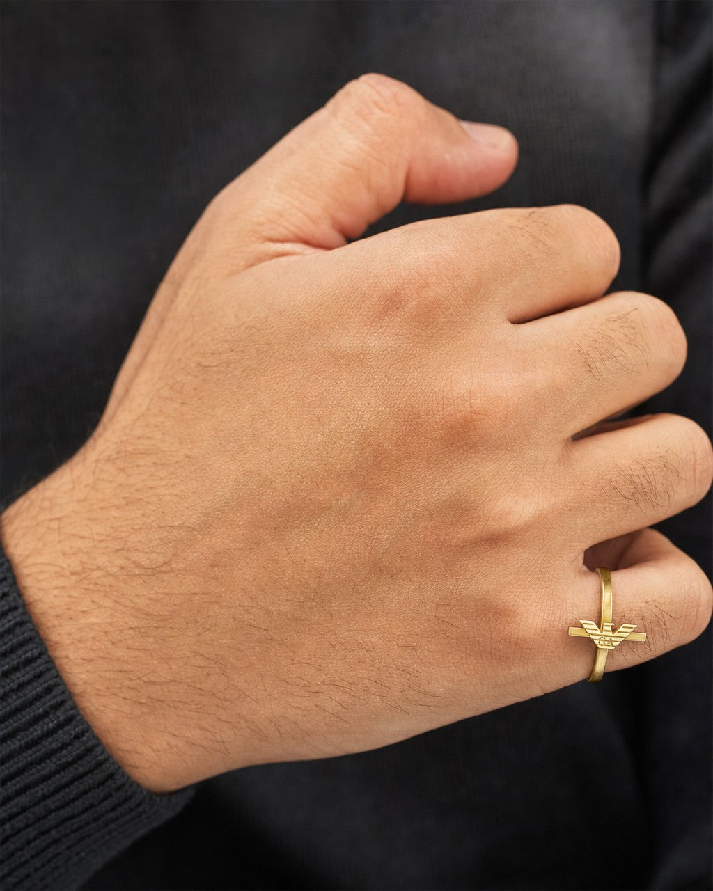 Male model wearing 18K Gold Armani Ring
