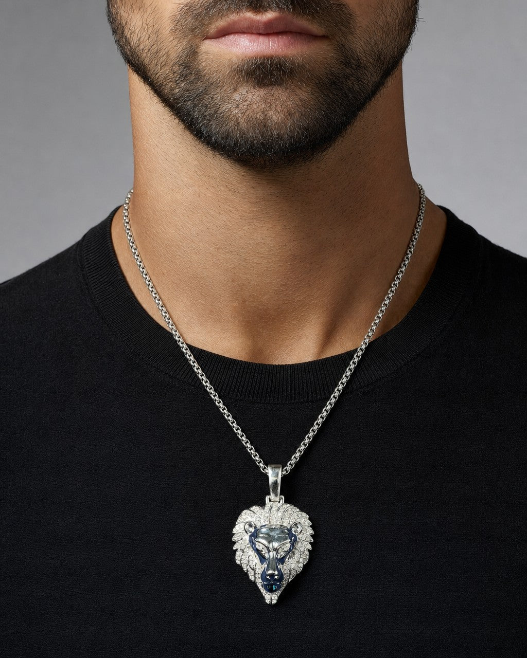 Male model wearing 14k Proud Lion Head Pendant