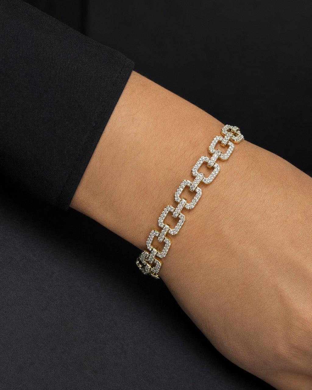 Male model wearing 14k Square Link Diamond Bracelet