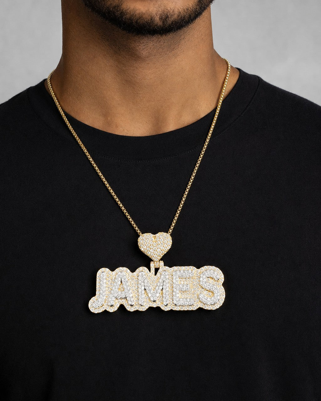 Male model wearing James Custom Pendant