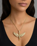 Female model wearing 10k Winged Angel Pendant