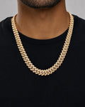 Male model wearing 14k Jumbo Diamond Cuban Link Chain 14.8mm