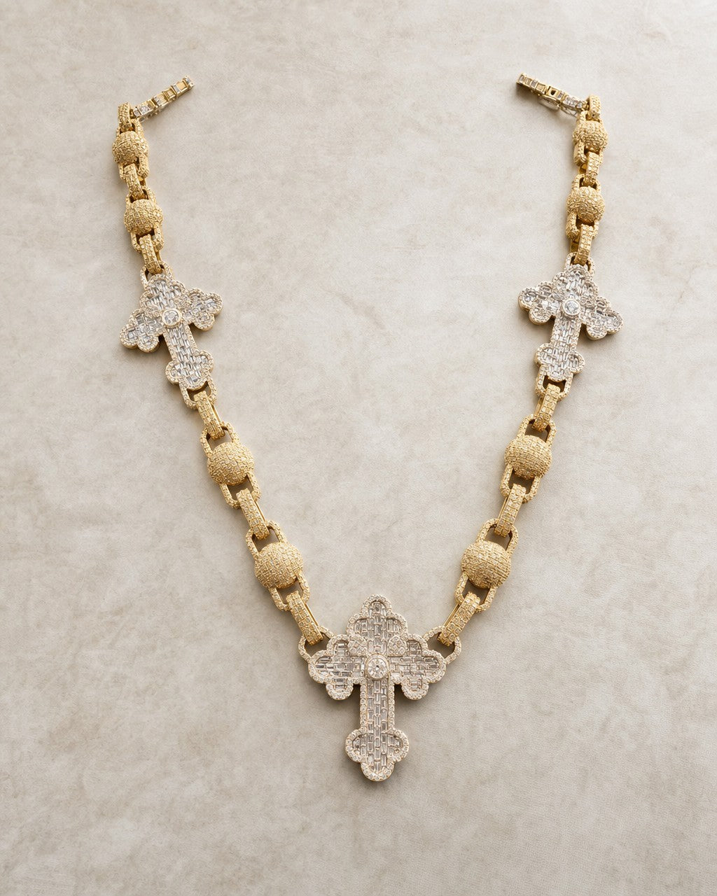 10k Grand Baguette Cross Necklace 22” styled photo