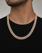 Male model wearing 14k 12.5mm Rose Gold Cuban Chain 23”