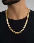 Male model wearing 14K Solid Gold Cuban Chain 15mm 24"