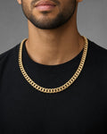 Male model wearing 14K Cuban Link Chain 9.7MM 22I