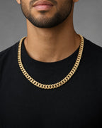 Male model wearing 14K Cuban Link Chain 9.7MM 22I