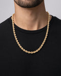 Male model wearing 14k Solid Rose Gold Rope Chain 7mm 24”