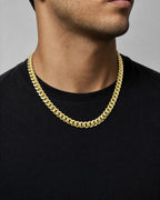 Male model wearing 14K Solid Gold Cuban Chain 9.3mm 22in