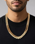 Male model wearing 14k Solid Rose Gold Cuban Chain 21mm 33”