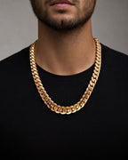 Male model wearing 14k Solid Rose Gold Cuban Chain 16.3mm 21”