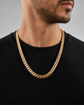 Male model wearing 14k Solid Rose Gold Cuban Chain 12mm 28”
