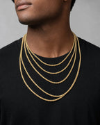 Male model wearing 14k Gold rope chain 3mm